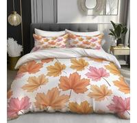 3D Printed 3PCs Bedding Set Room Decor Hidden Zipper Orange Color Beautiful Maple Leaves Down Quilt Cover Breathable Wrinkle-Resistant for Teens,Natural Autumn Scenery Duvet Cover Double 200x200cm