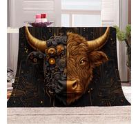 3D Printed A Cow That Combines Mechanical And Biological Flannel Fleece Blanket （270GSM） Animal Super Cozy 150x200 cm Double Size Fade Resistant Home Decor Gift - Machine Washable