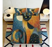 3D Printed Abstract Cat Art Fitted Sheet Microfiber Soft Mattress Cover for Bedroom Guest Room Decor Easy Care 90x200x25cm
