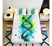 3D Printed Abstract DNA Pattern Fitted Sheet Microfiber Deep Pocket Bedroom Bedding Set Elastic Non-Slip Abstract DNA Mattress Fitted Cover Washable 160x200x25cm