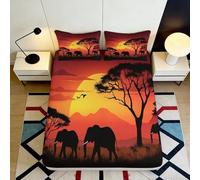 3D Printed African Animal Fitted Sheet Microfiber Deep Pocket Bedroom Bedding Safari Sunset Mattress Fitted Cover Non-Slip Elastic 120x200x25cm