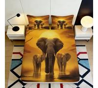 3D Printed African Elephant Design Fitted Sheet Microfiber Deep Pocket Non-Slip Bedroom Bedding Safari Elephant Mattress Fitted Cover Washable 180x200x25cm