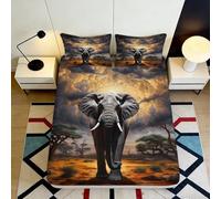 3D Printed African Elephant Fitted Sheet Microfiber Deep Pocket Bedroom Bedding Set Non-Slip Safari Mattress Fitted Cover Washable 90x200x25cm