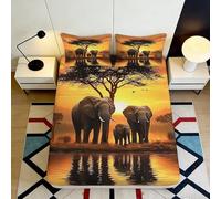3D Printed African Elephant Fitted Sheet Microfiber Deep Pocket Elastic Hem Safari Mattress Fitted Cover Full Wrap Washable Bedding 120x200x25cm