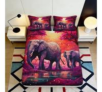 3D Printed African Elephant Fitted Sheet Microfiber Elastic Hem Non-Slip Bedroom Deep Pocket Safari Forest Mattress Fitted Cover 120x200x25cm
