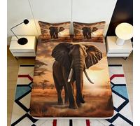 3D Printed African Elephant Fitted Sheet Microfiber Soft Brown Sunset Savannah Mattress Cover Bedroom Decor 90x200x25cm