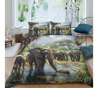 3D Printed African elephants Bed Cover Premium Polyester Safari wildlife paint Duvet Cover Wrinkle Resistant Fade Resistant Soft Comfortable Machine Washable for Bedroom Use Single（135x200cm）