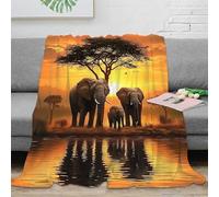 3D Printed African elephants Thermal Blanket Microfiber Warm Thermal Bedding Soft Safari wildlife scene 1 Fluffy Blanket Luxurious Gift for Friends Colleagues Loved Ones 50x60inch(127x152cm)