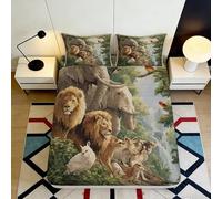 3D Printed African Jungle Fitted Sheet Microfiber Non-Slip Deep Pocket Safari Animal Mattress Fitted Cover Bedroom Bedding 180x200x25cm
