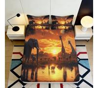 3D Printed African Safari Fitted Sheet Microfiber Deep Pocket Bedroom Bedding Set Sunset Scenery Mattress Fitted Cover Non-Slip Washable 140x200x25cm