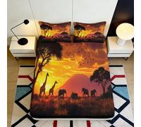 3D Printed African Safari Fitted Sheet Microfiber Deep Pocket Non-Slip Bedroom Bedding African Safari Mattress Fitted Cover 180x200x25cm