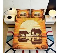 3D Printed African Sunset Fitted Sheet Microfiber Deep Pocket Non-Slip Safari Mattress Fitted Cover Elastic Hem Washable for All Bed Size 160x200x25cm