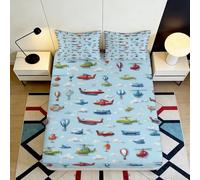 3D Printed Aircraft Pattern Fitted Sheet Microfiber Deep Pocket Non-Slip Bedroom Decor Aviation Mattress Fitted Cover 90x200x25cm