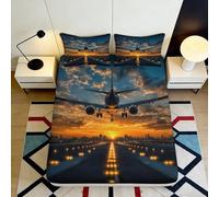 3D Printed Aircraft Runway Fitted Sheet Microfiber Non-Slip Deep Pocket Aviation Mattress Fitted Cover Bedroom Bedding 200x200x25cm