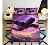 3D Printed Airplane Fitted Sheet, Microfiber Bed Cover, Non-slip, Home