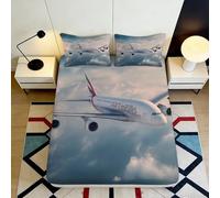 3D Printed Airplane Fitted Sheet, Microfiber Bed Cover, Non-slip, Home