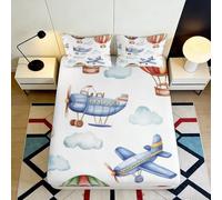 3D Printed Airplane Fitted Sheet, Microfiber Bed Cover, Non-Slip, Home