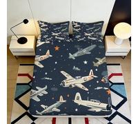 3D Printed Airplane Fitted Sheet, Microfiber Bed Cover, Non-slip Home Decor