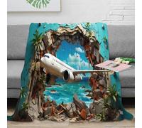 3D Printed Airplane flying Cosy Throw Microfiber Ultra Soft Warm Bedding Tropical beach scene Nap Blanket Lightweight Machine Washable for University Students Dorm Dwellers 80×90inch(200x230cm)