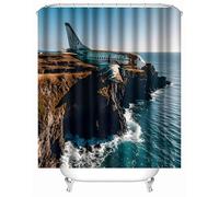 3D Printed Airplane Seaside Sea Retro Shower Curtain 180x180 cm Mould Proof Resistant Polyester Fabric Waterproof Bath Curtains for Shower with 12 rings for Bathroom Decoration