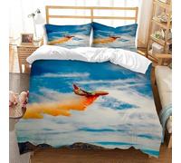 3D Printed Airplane Small Double Bed Duvet Cover Set For Kids Teens Modern Aviation Flight Bedding Set The 3 Pieces includes 1 Quilt Covers 155x220 and 2 Pillowcases K.2601