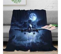 3D Printed AirplaneNightFlight Fluffy Blanket Ultra Soft Warm Bedding DarkStormySkyStyle Throw Blanket Wrinkle Resistant Machine Washable for Office Workers Students Teens 40x50inch(100x130cm)