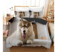 3D Printed Alaskan Malamute Single Duvet Cover Set 3 Piece Microfibre Bedding Set Cute Animals and Pets Quilt Cover 155x220 cm with 2 Pillowcases 50x75 cm and Zipper Closure k.5534