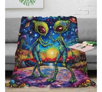 3D Printed Alien couple Bed Throw Microfiber Ultra Soft Warm Bedding Cosmic fantasy art Fluffy Blanket Breathable All Season for Office Workers Students Teens Young Adults 40x50inch(100x130cm)
