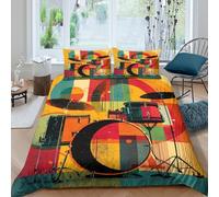 3D Printed All Season Microfibre drum set Bed Quilt Cover Breathable Bedding Sets with Pillowcases abstract musical art Quilt Cover Easy Care Machine Washable for Bedroom Decor King（220x240cm）