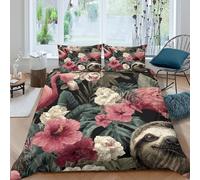 3D Printed All Season Microfibre Flamingo floral Duvet Cover Easy Care Bedding Set with Matching Pillowcase Tropical botanical Quilt Cover Sets Breathable Machine Washable for Couples King（220x240cm）
