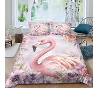 3D Printed All Season Microfibre flamingo floral Duvet Cover Easy Care Bedding Set with Matching Pillowcase watercolor soft Quilt Cover Sets Breathable Machine Washable for Couples King（220x240cm）