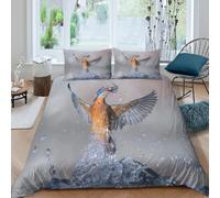 3D Printed All Season Microfibre Kingfisher Catch Bed Quilt Cover Breathable Bedding Sets with Pillowcases Nature Wildlife Quilt Cover Easy Care Machine Washable for Bedroom Decor King（220x240cm）