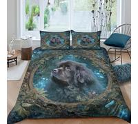 3D Printed All Season Microfibre Newfoundland dog Duvet Cover Easy Care Bedding Set with Matching Pillowcase fantasy art style Quilt Cover Sets Breathable Machine Washable for Couples King（220x240cm）