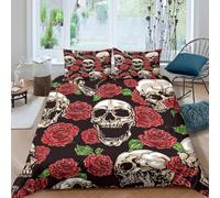 3D Printed All Season Microfibre skull_rose_pattern Bed Quilt Cover Breathable Bedding Sets with Pillowcases gothic_art_style Quilt Cover Easy Care for Bedroom Decor Single（140x200cm）