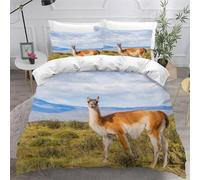 3D Printed Alpaca Animals Double Duvet Cover Grassland Duvet Sets Soft Breathable Microfibre 3Pcs Bedding 200x200 with Hidden Zipper Closure and 2 Pillowcases 50x75 3597-D