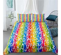 3D Printed Alphabet Small Double Bedding Sets Soft Microfibre Rainbow 3 Piece Duvet Cover Set Quilt Cover 155x220 cm with Zipper Closure and 2 Pillowcases F.3623