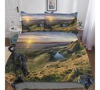 3D Printed Alpine Valley Super King Duvet Cover Set River Bedding Set Soft Breathable Microfibre Quilt Cover 260x220 with Zipper Closure and 2 Pillowcases 50x75 618-A