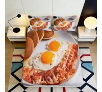 3D Printed American Breakfast Fitted Sheet Microfiber Deep Pocket Bedroom Bedding Breakfast Mattress Fitted Cover Washable 200x200x25cm