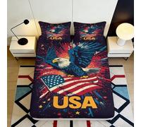 3D Printed American Eagle Flag Pattern Fitted Sheet Microfiber Non-Slip Bedroom Bedset USA Style Mattress Fitted Cover Deep Pocket 200x200x25cm