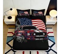 3D Printed American Flag Car Fitted Sheet, Microfiber Bed Cover, non-slip