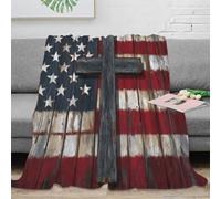 3D Printed American flag cross Cozy Throw Blanket Microfiber Warm Soft Bedding Cosy rustic religious art Bed Blanket Anti Static No Shedding for Dorm Dwellers University Students 70×80inch(180x200cm)