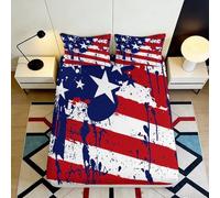3D Printed American Flag Fitted Sheet Microfiber Deep Pocket Non-Slip Bedroom Bedding Stars Mattress Fitted Cover for Home Dorm Use 90x200x25cm