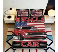 3D Printed American Muscle Car Fitted Sheet Microfiber Red Classic Vehicle Bed Cover Slip-Resistant Bedroom Decor 90x200x25cm