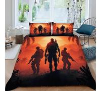 3D Printed American Soldier Double Duvet Cover Sunset Theme Duvet Sets Soft Breathable Microfibre 3Pcs Bedding 200x200 with Hidden Zipper Closure and 2 Pillowcases 50x75 4191-C