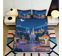 3D Printed Amusement Park Night Fitted Sheet Microfiber Soft Carnival Fair Mattress Cover for Bedroom Decor Protection 90x200x25cm