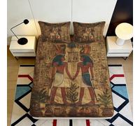 3D Printed Ancient Egyptian Gods Fitted Sheet Microfiber Soft Decorative Pharaoh Bed Cover for Bedroom Dorm 90x200x25cm