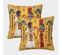 3D Printed Ancient Egyptian Mural Themes Square Pillowcases Art Animals Square Throw Pillow Garden Cushion Super Soft Pack of 2 Home Decor for Sofa Bedroom 50x50cm