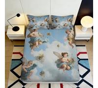 3D Printed Angels Cloud Fitted Sheet Microfiber Deep Pocket Non-Slip Bedroom Bedding Angels Mattress Fitted Cover Elastic Hem for Home 180x200x25cm
