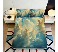 3D Printed Angels Clouds Fitted Sheet Microfiber Non-Slip Deep Pocket Angels Clouds Mattress Fitted Cover for Bedroom 160x200x25cm