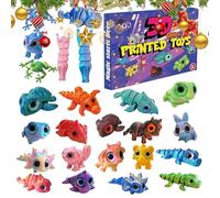 3D Printed Animal Calendar - Flexible Mini Toys, Christmas Countdown Calendar 2025 | Rabbit Turtle Figures Birthday Party Gift Set Random Styles for Boys Girls Box